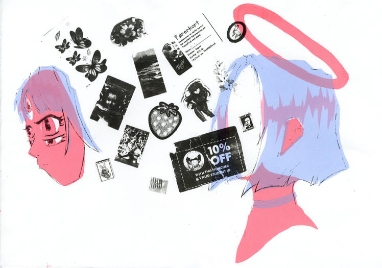 screenprint of girl and her memories