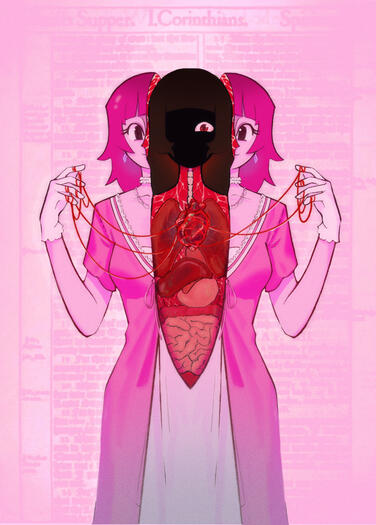 Digital illustration of girl in pink