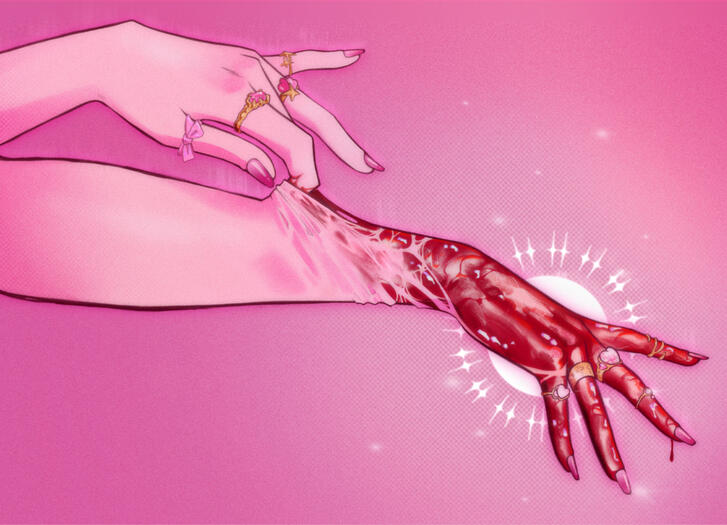 an arm dragging off its skin, revealing the flesh underneath
